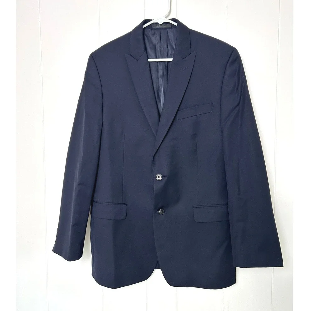 Calvin Klein Blazer Mens 40R Navy Blue Wool Two Button Suit Jacket Professional